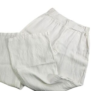 Karyn Seo White Linen Pants Pull on Wide Leg Womens M Handmade Boho Resortwear